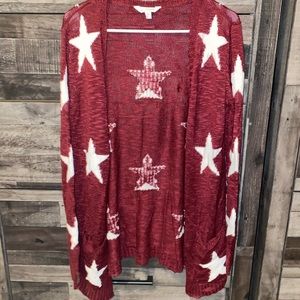 Charming Charlies Red and White Star Cardigan